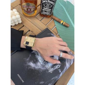 ins方形手錶男女皮帶大表盤土豪金霸氣個性多功能夜光電子表金錶
