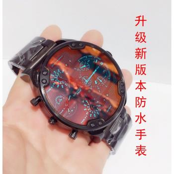 迪賽卡大表盤手錶男歐美大盤潮偏光石英時尚鋼帶皮帶7395腕錶