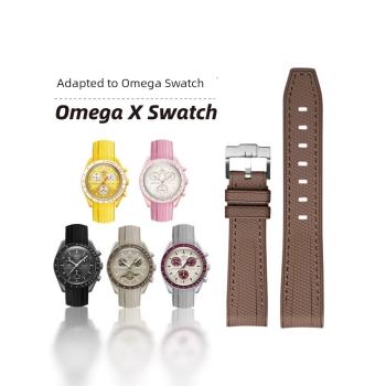 適配Swatch×Omega表帶尼龍紋橡膠歐米茄斯沃琪聯名腕帶弧形扣針