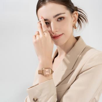 COOGI庫奇國際聯保石英表輕奢腕表防水真皮帶小方糖簡約女式手表