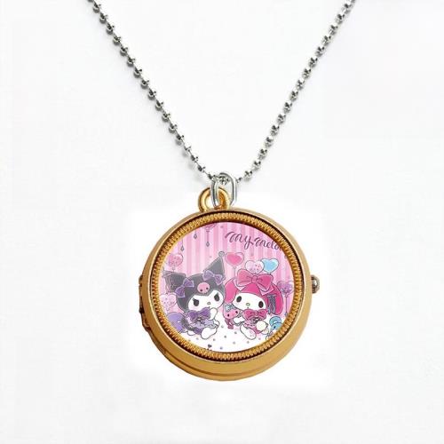 卡通庫洛米Kuromi 旋轉懷表項鏈學生兒童女生掛脖掛表小孩翻蓋