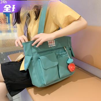 日本FS帆布包女士單肩包日系簡約大容量百搭補習袋手提拎書袋學生