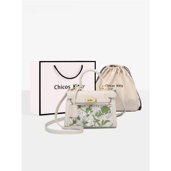 CHICOS&KITTY手提包包2023新款女士媽媽包刺繡花朵凱莉包斜挎包