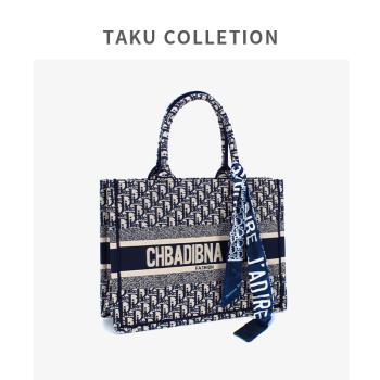 TAKU大容量托特包女包包2023新款高級感手提包印花經典刺繡通勤包