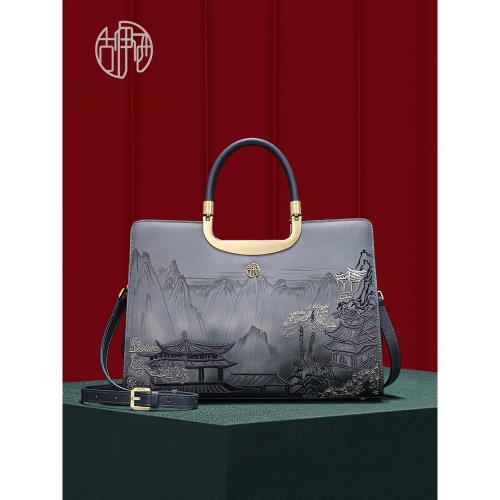 古伊西大牌輕奢中國風原創設計繡花媽媽包大容量殺手包斜跨手提包