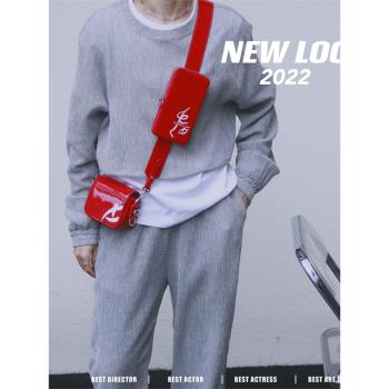 原創小眾設計2023夏季新斜挎包腰包女多功能真皮迷你包紅色手提包