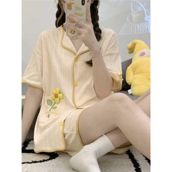 睡衣女夏季純棉短袖短褲甜美可愛寬松春秋款少女可外穿家居服套裝