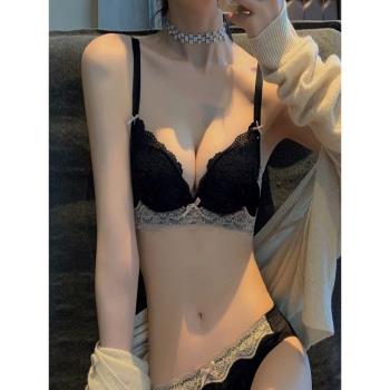 夏季內衣女小胸聚攏調整型收副乳上託無鋼圈性感蕾絲舒適文胸套裝
