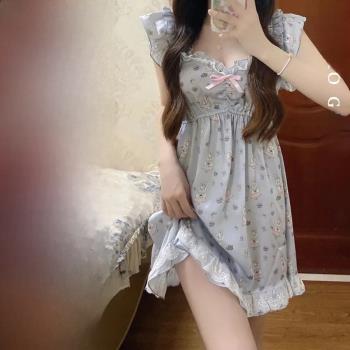吊帶甜美ins風韓系夏季新款睡衣女卡通可愛花邊帶胸墊家居服睡裙