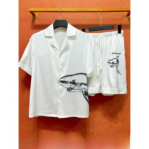 睡衣男夏季冰絲短袖短褲純色字母印花高級感薄款家居服套裝外穿男
