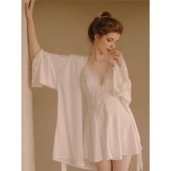 維多利亞法式性感高級真絲綢睡衣女冰絲吊帶睡裙網紅氣質家居服套
