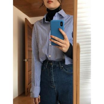 春季女裝批新款發寬松內搭打底疊穿襯衣休閑長袖高階感條紋襯衫潮