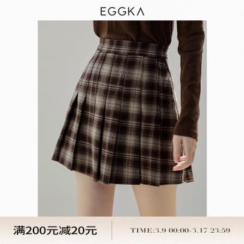 EGGKA 2023秋冬新款學院風復古百搭復古格紋半身裙小個子包臀短裙