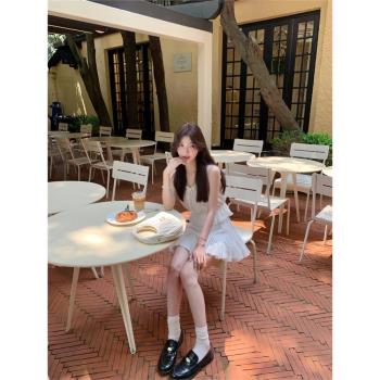 2025年夏季新款白色半身裙兩件套女美式束腰無袖上衣甜美減齡套裝