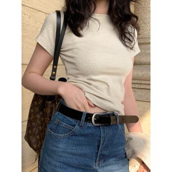 白色正肩短袖t恤女裝夏季新款辣妹別致時尚小衫修身短款美式上衣