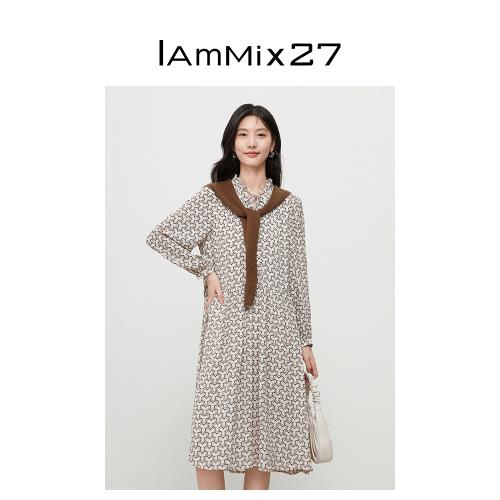 IAmMIX27法式復古雪紡長袖連衣裙