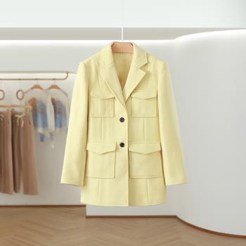 【力系列】設計感長袖純色搭配短外套2023冬裝新款女裝奧特萊斯