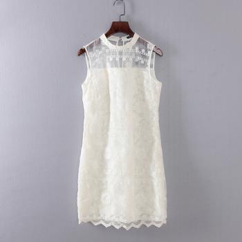 MC系列 夏季新品品牌女裝庫存折扣優雅蕾絲修身無袖連衣裙S2865A