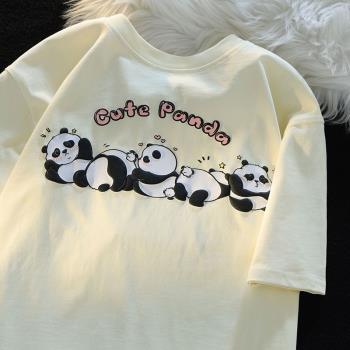 國潮牌可愛印花短袖打底上衣熊貓
