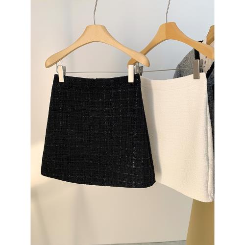 粗花呢黑色短裙女2026春季新款高腰顯瘦a字裙短款半身裙氣質百搭