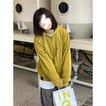 美式復古長袖衛衣女春季百搭顯瘦上衣設計感潮牌連帽開衫外套ins