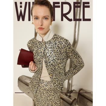 隨意門WINGFREE 新款秋季原創設計豹紋珠片修身長袖襯衫式外套女