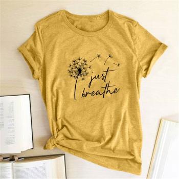 Dandelion Just Breathe Printed T-shirts Women Summer Shirts
