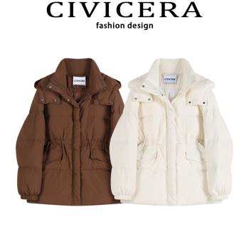 CIVICERA復古抽繩連帽短款羽絨服