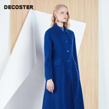 DECOSTER時尚藍色長款羊毛大衣