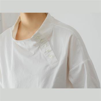 三良洋貨COUDRE法式復古少女設計感白色棉質廓形蕩領寬松襯衫