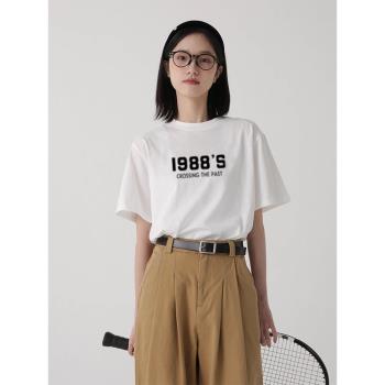 白色純棉短袖t恤女2025新款夏季復古港味chic小眾設計感正肩上衣
