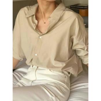 韓國東大門2024年春季新款氣質簡約凈版高級感廓形長袖白色襯衫女