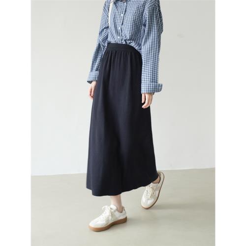 顯瘦針織半身裙女秋冬直筒a字裙新款韓版高腰中長裙純色開叉裙子