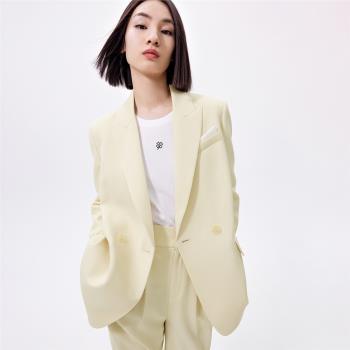 LILY2023春新款女裝復古雙排扣純色通勤洋氣時尚氣質優雅西裝外套