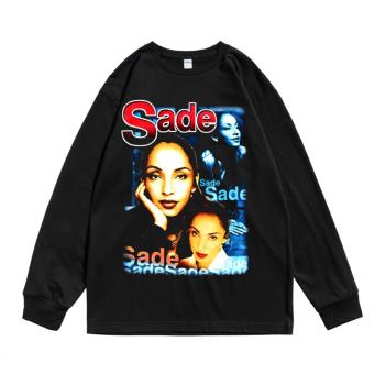 奈及利亞女歌手Sade個性人物圖案印花街頭圓領T恤長袖寬松純棉
