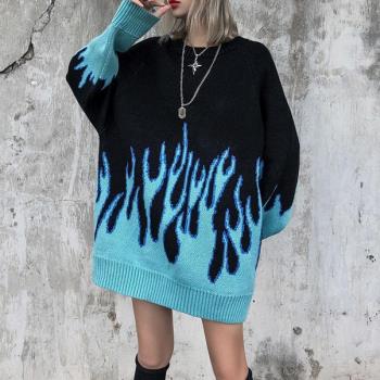 2021 new sweater female hip-hop style flame jacquard womens