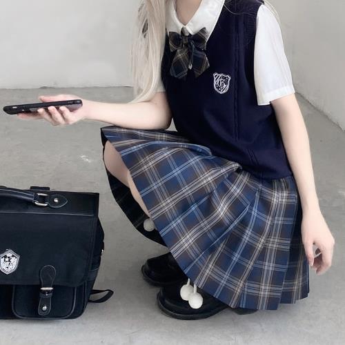 申申家原創龍谷jk制服格裙正版校供感學院風深藍色襯衫百褶裙套裝