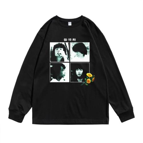 韓國野菊花樂隊걱정말아요 그대經典春季長袖街頭寬松人物T恤潮