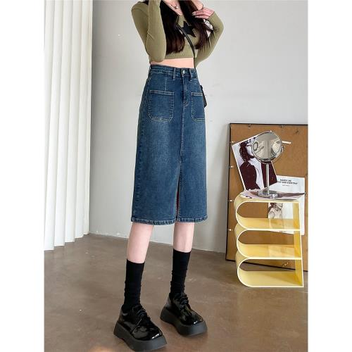 小個子顯高腰寬松牛仔裙女2025年夏季新款150cm中長裙開叉半身裙