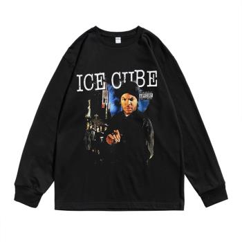 搖滾嘻哈說唱艾斯·庫伯Ice Cube饒舌歌手人物印花長袖T恤寬松