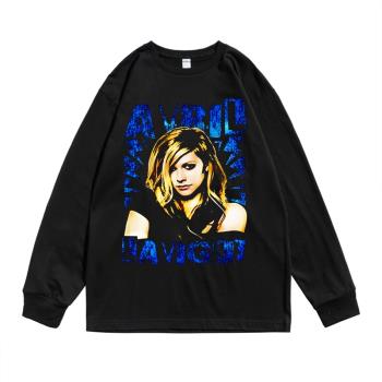 歐美流行搖滾歌手艾薇兒·拉維尼Avril Lavigne印花T恤長袖寬松