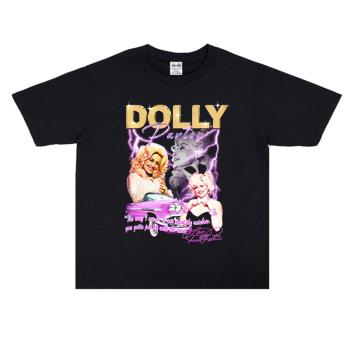 美國鄉村音樂多莉·帕頓Dolly Parton歌手人物印花T恤短袖寬松女