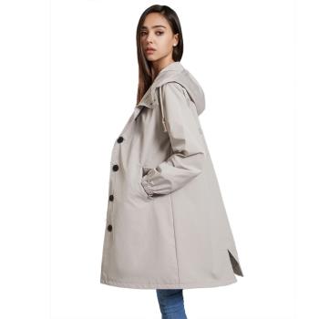 Ladies plus size 3XL casual hooded trench coat女寬松大碼風衣