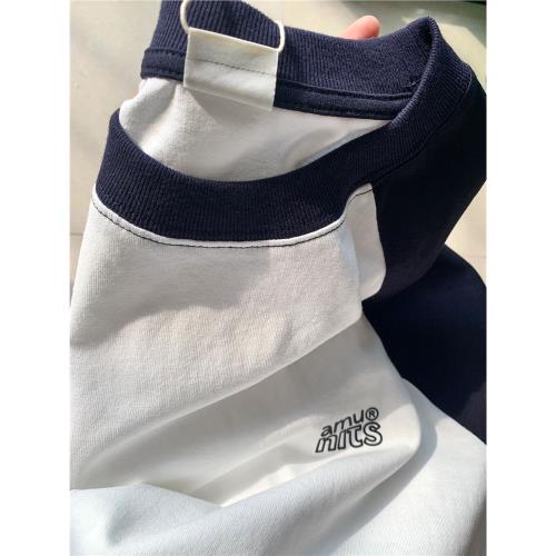 日系復古插肩撞色短袖t恤女夏季設計感小眾寬松chic港味半袖上衣