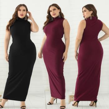 2XL-5XL plus-size womens sleeveless dress大碼無袖高領連衣裙