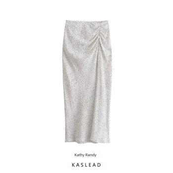 KASLEAD 新款 女裝 歐美風時尚百搭褶皺裝飾波點迷笛裙 2662903