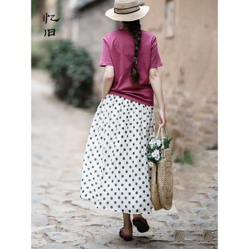 【時光同行】波點半身裙女夏季2024新款高腰百搭天絲長裙a字半裙