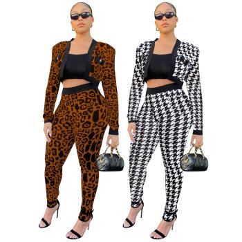 Womens two-piece leopard-print trouser suit女長褲套裝兩件套