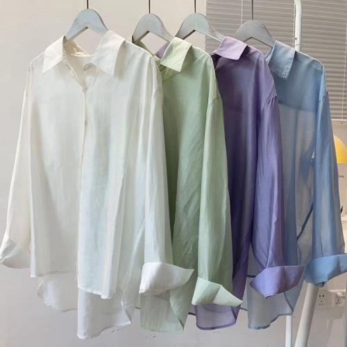 夏日綿綿天絲襯衫外套2025新款長袖防曬衫上衣夏季薄款寬松上衣襯