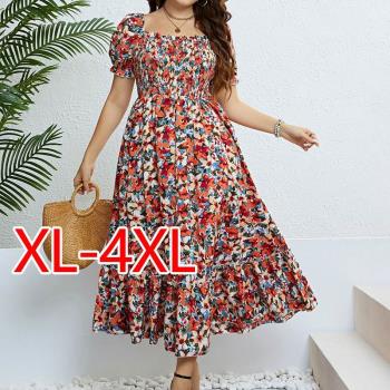 Summer Fat women Flower plus size Waist Slim Dress dresses